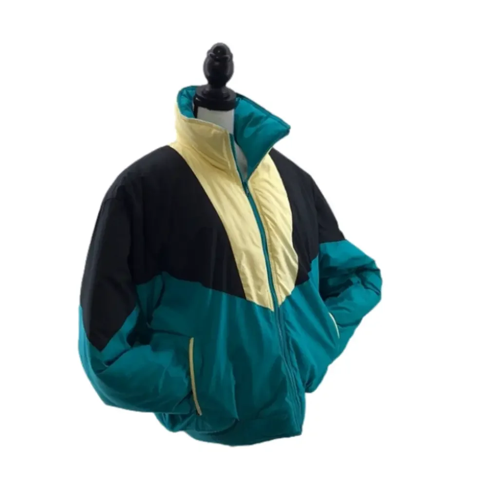 HORIZON Vintage Outerwear Reversible Turquoise Cream Black Puffer Ski Jacket—Lrg - Picture 1 of 16